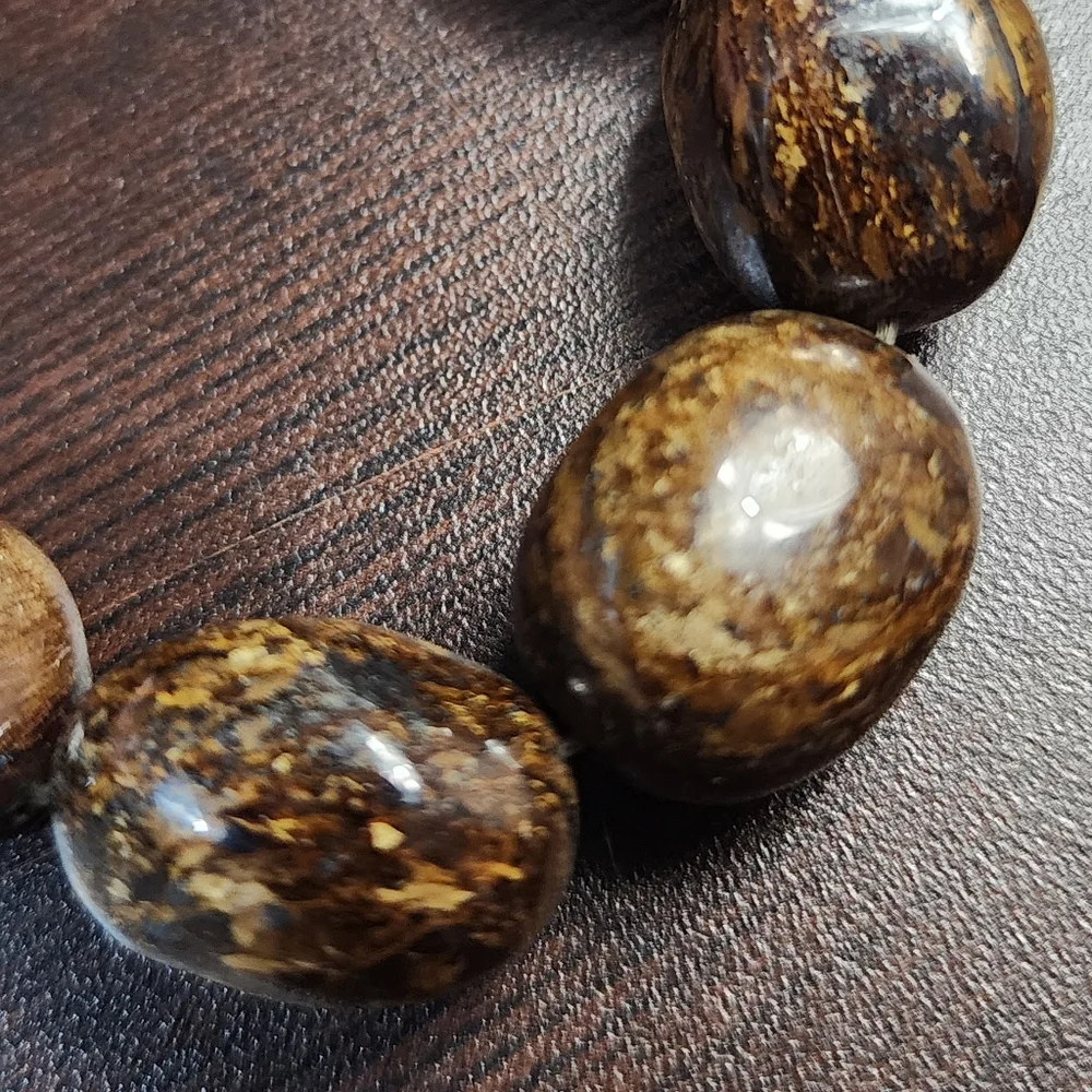 VINTAGE BRONZITE Natural Stone Nugget Bracelet Heavy Earth Tone Statement